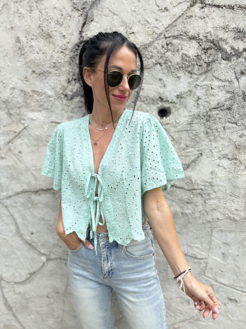 Madeira crop top na viazanie mint - Image 2