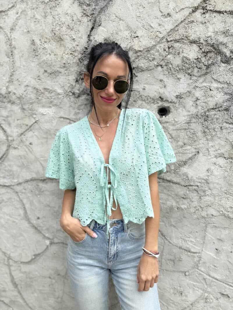 Madeira crop top na viazanie mint - Image 3