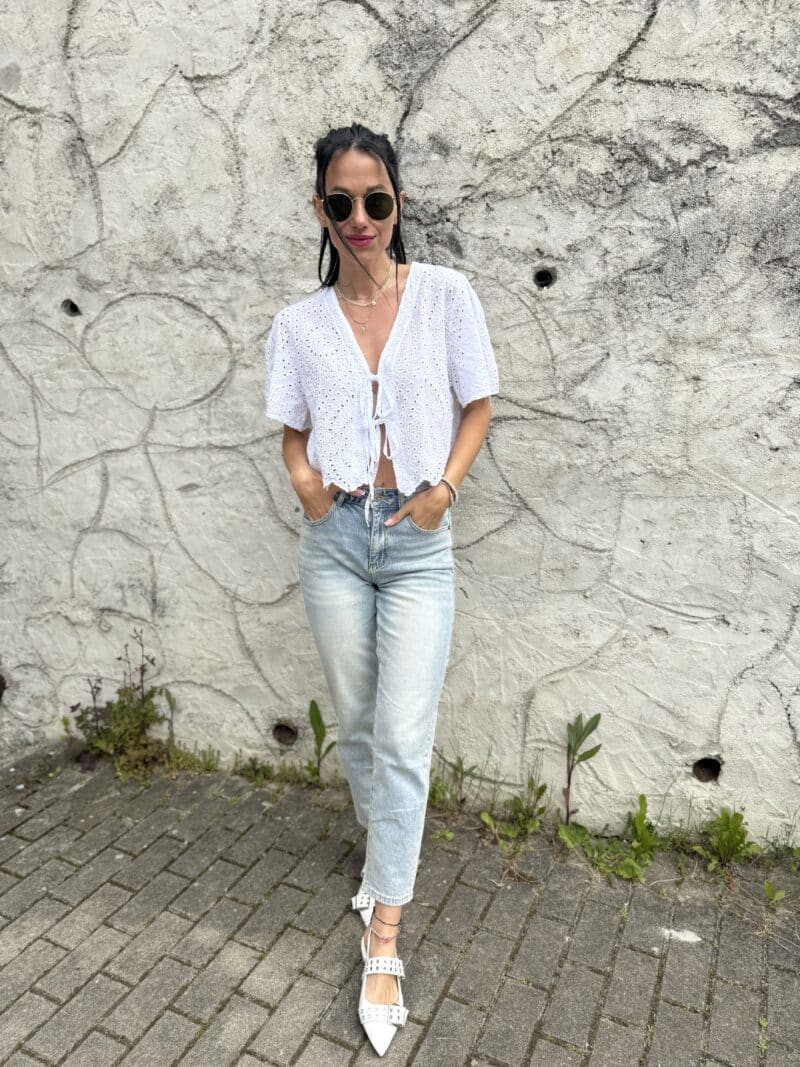 Madeira crop top na viazanie biely - Image 3