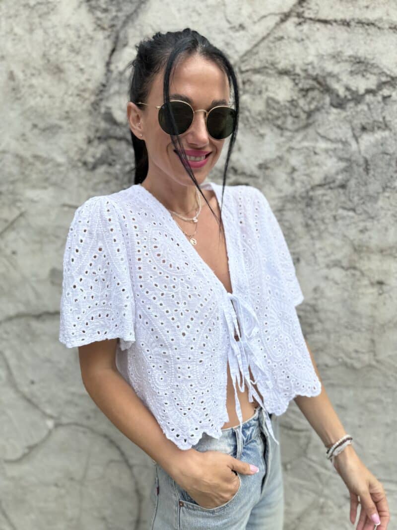 Madeira crop top na viazanie biely - Image 5