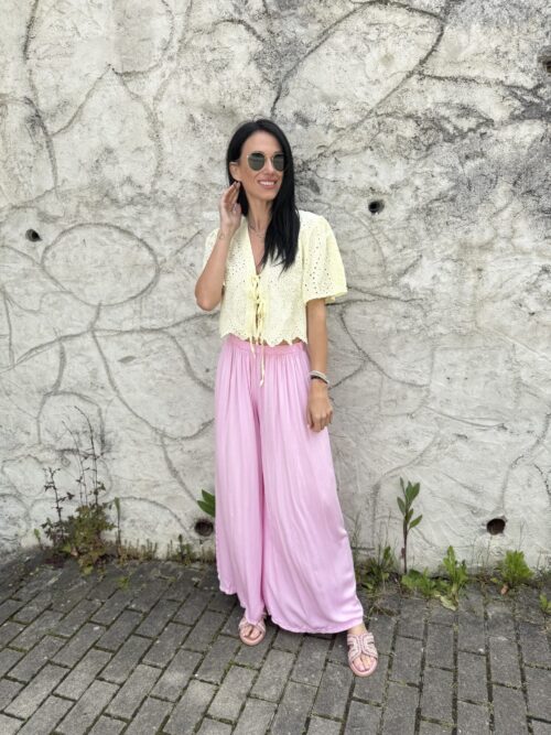 Viskózové nohavice baby pink