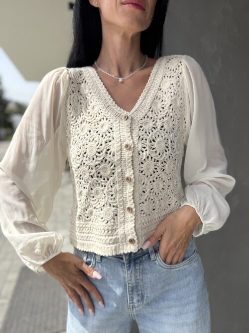 Blúzka Delvin s hačkovaným vzorok