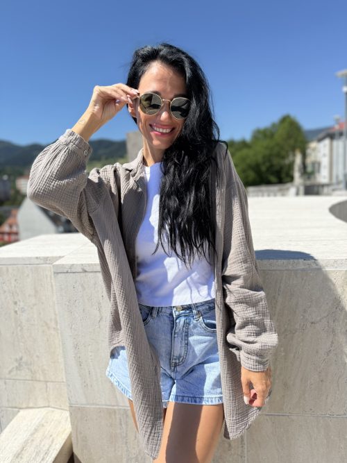 Mušelin košeľa oversized mocca