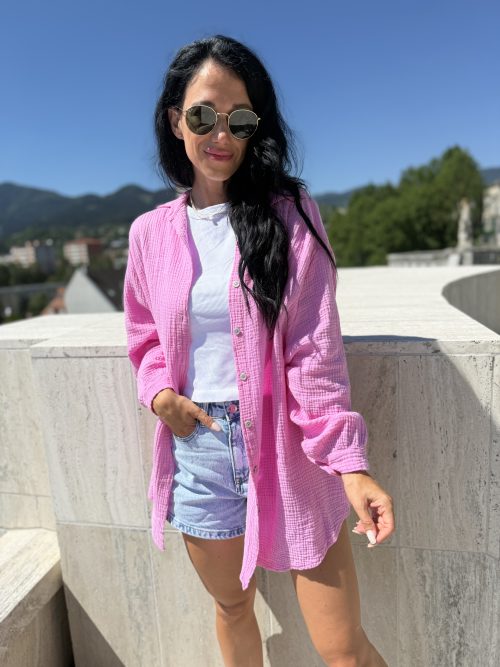 Mušelin košeľa oversize ružová